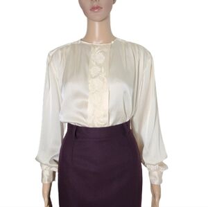 Vintage 80s Peter Alexander Embroidered Silk Blouse Women's Size 8